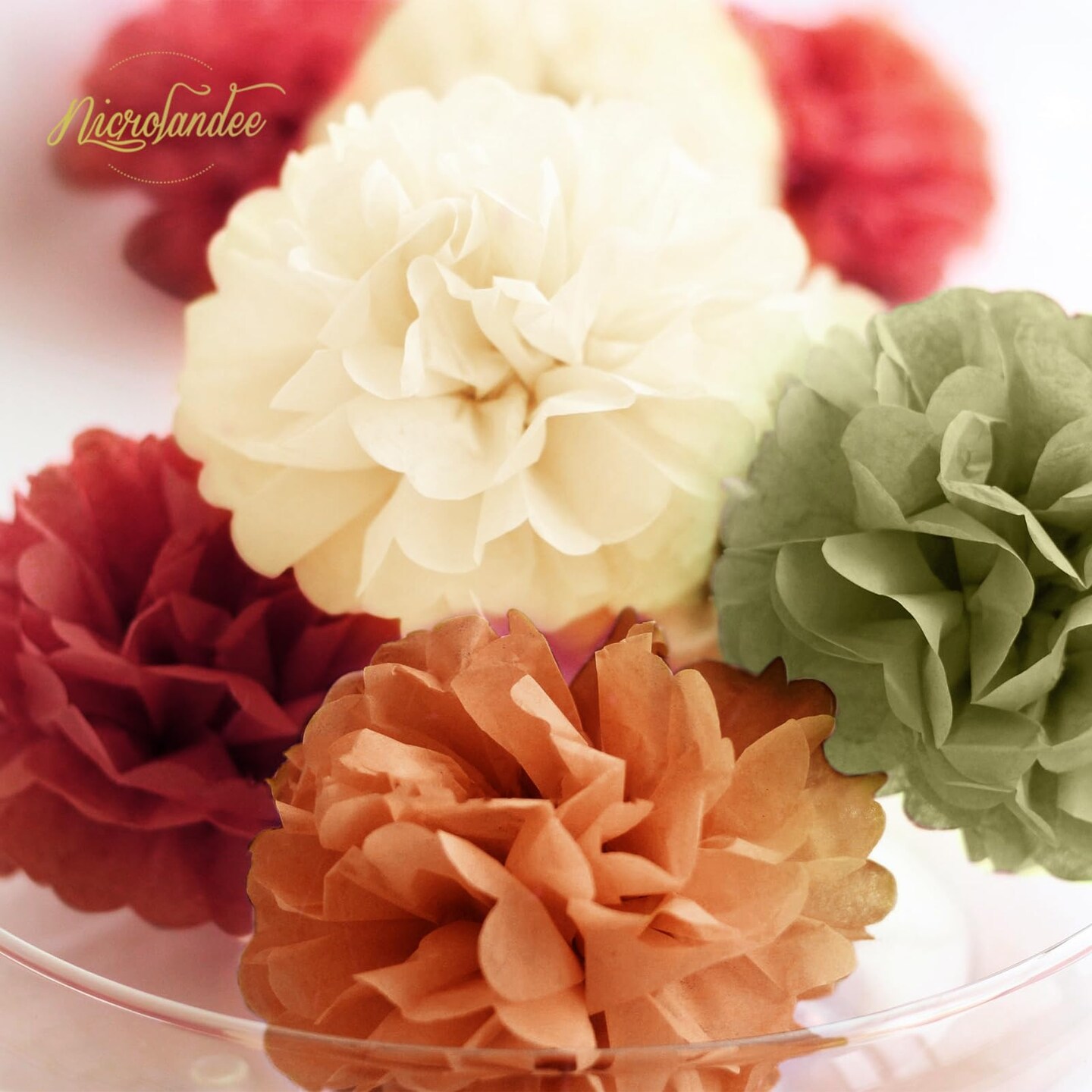 15 Pieces Fall Wedding Decorations - Pumpkin Orange Sage Green Ivory Tissue Pom Poms Decor, Dots Paper Garland for Thanksgiving, Baby Shower, Autumn Harvest Party Supplies