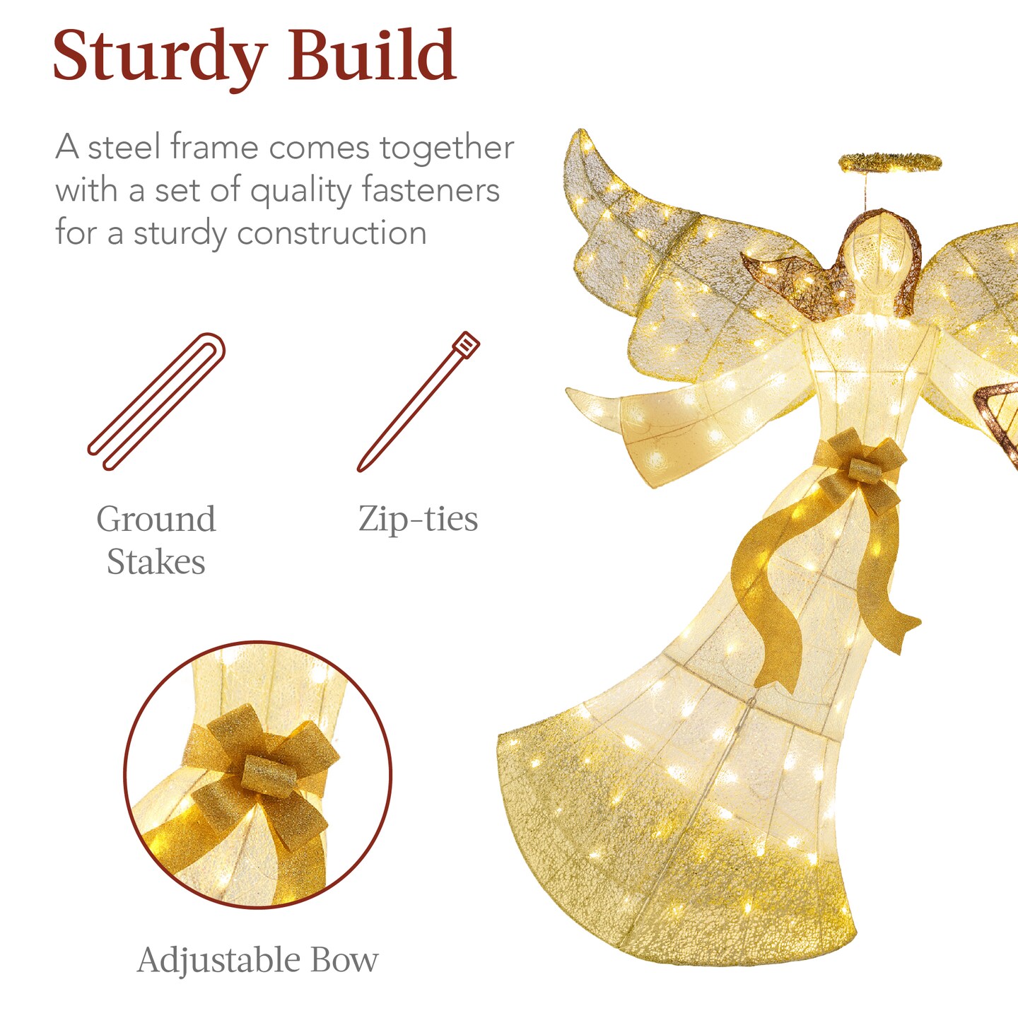 Best Choice Products 5ft Lighted Outdoor Angel Christmas Decoration for Lawn w/ 140 LED Lights, Harp, Bow, Ground Stakes