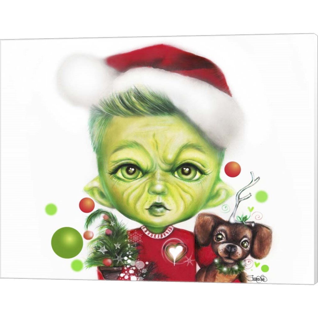 Grinchie Guy - MunchkinZ Elf by Sheena Pike Art And Illustration 20" x 16" Canvas Wall Art