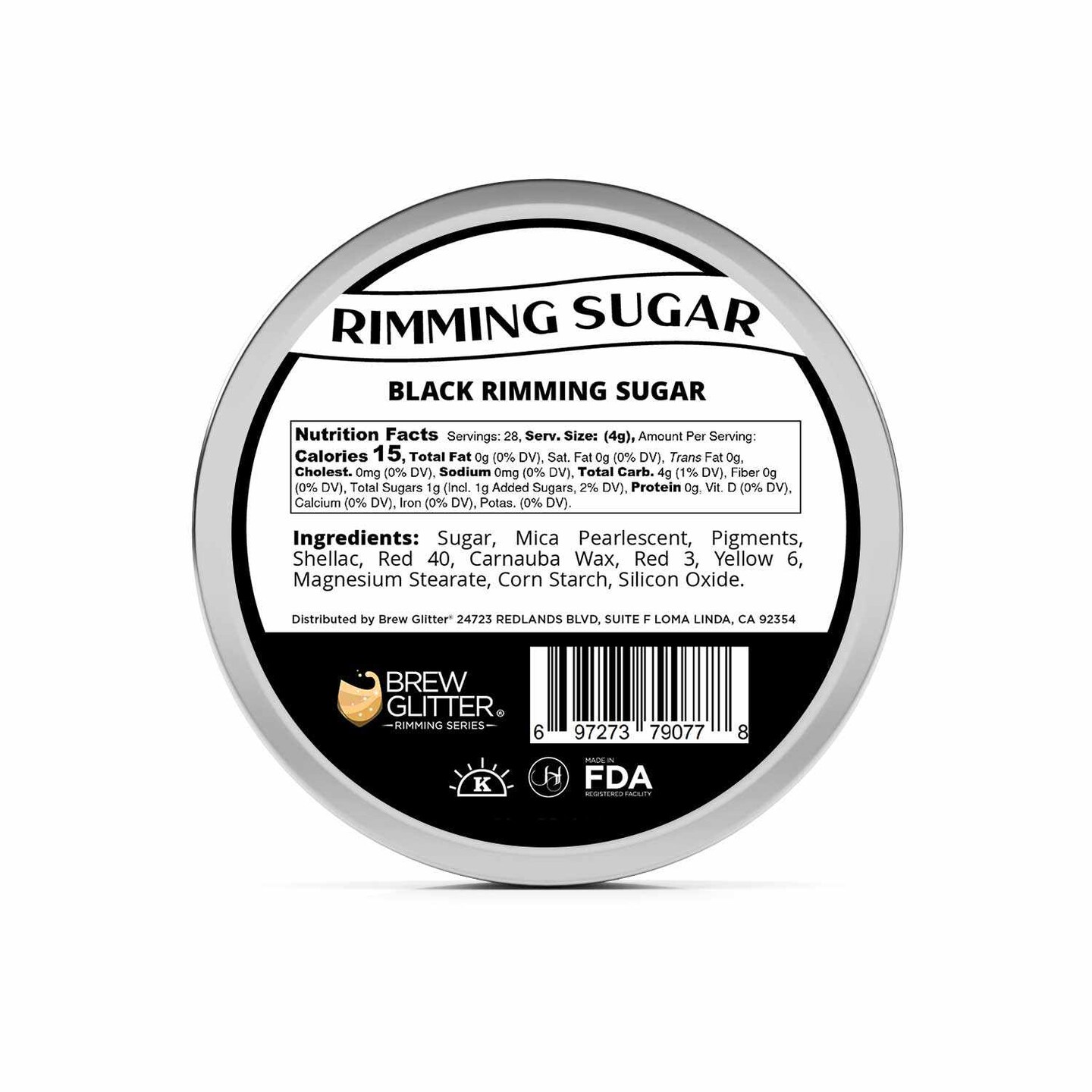Brew Glitter - Black Rimming Sugar (4oz, 1x Bar Tin) Cocktail Garnish for Mixed Drinks & Refreshments