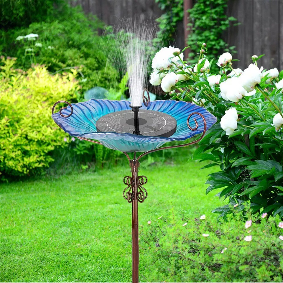 Bird Bath Outdoor Garden Glass Birdbath Fountain Freestanding Bowl Birdfeeder