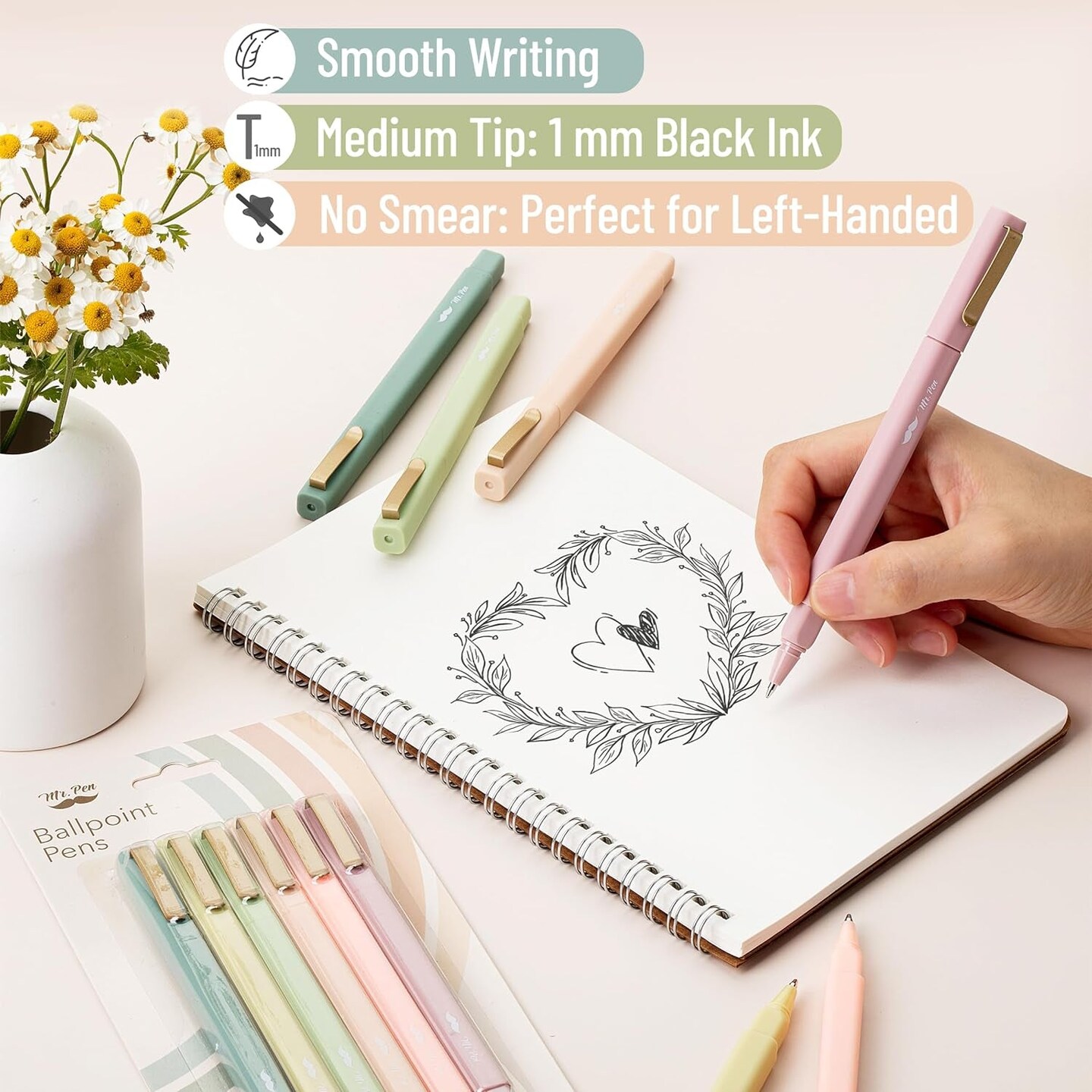 - Aesthetic Pens, 6 Pack, Black Ink, Fast Dry, No Smear Bible Pens No Bleed Through, Fine Point Pen, Ballpoint Pens Ballpoint, Fine Tip Pens for Note Taking, Pens Aesthetic