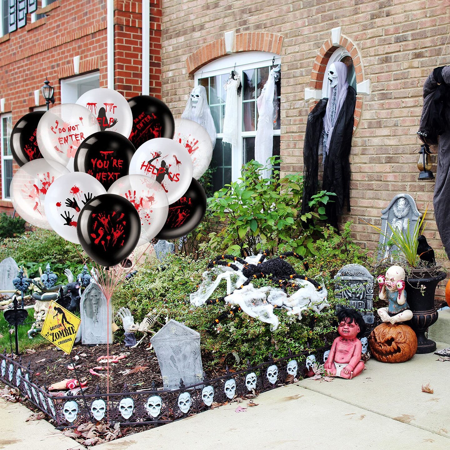 45 Pieces Scary Halloween Balloons 12 Inches Bloody Balloons Eye Blood Splatter Decorations Horror Balloons Zombie Latex Balloons for Birthday Vampire Haunted House Party Supplies (Scared Style)