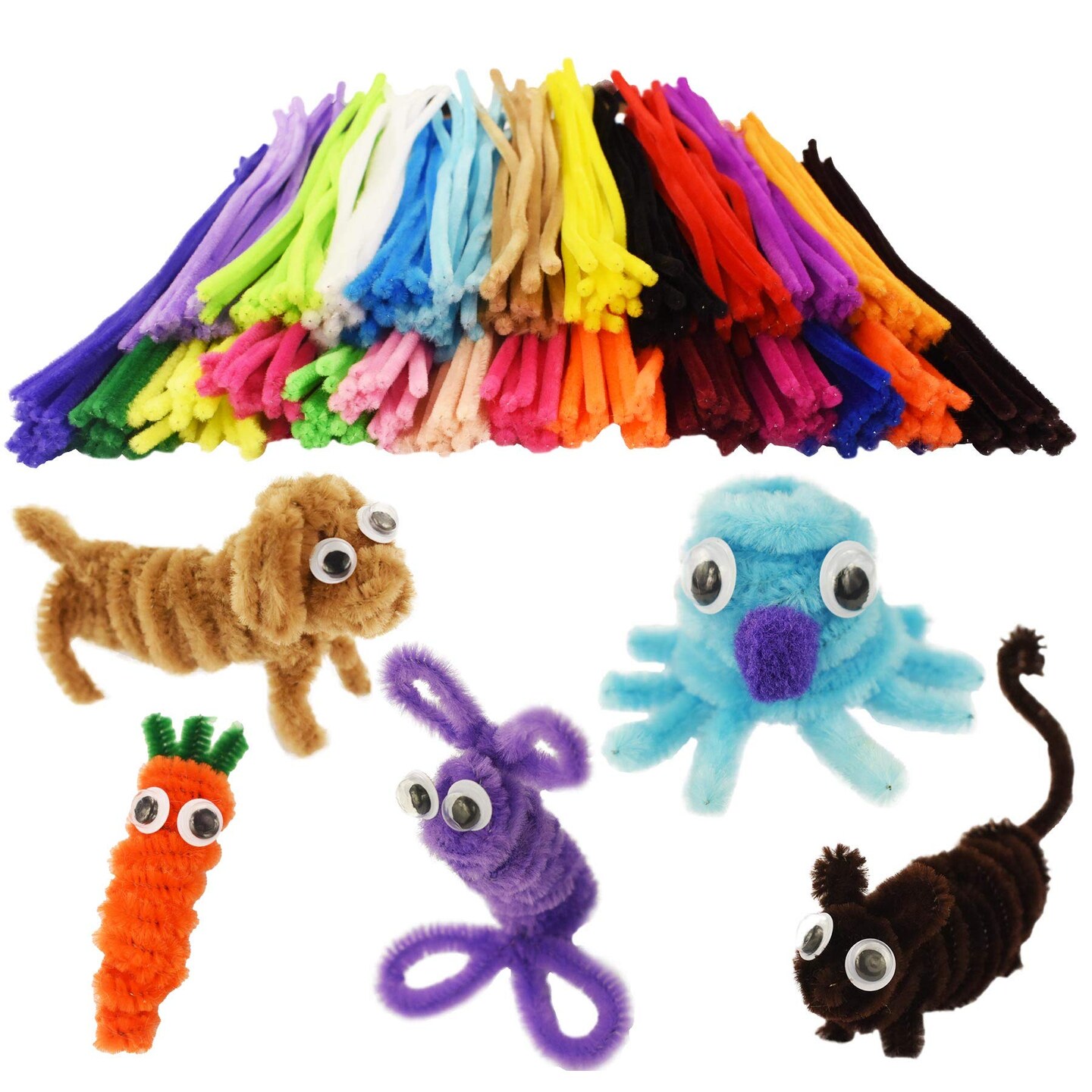 862 PCS Kids Art &#x26; Craft Supplies Set DIY Activities &#x26; Parties Pipe Cleaners Craft Set 200 Pcs Pipe Cleaners 454 Pcs Pom Poms 208 Pcs Wiggle Eyes Self Adhesive1