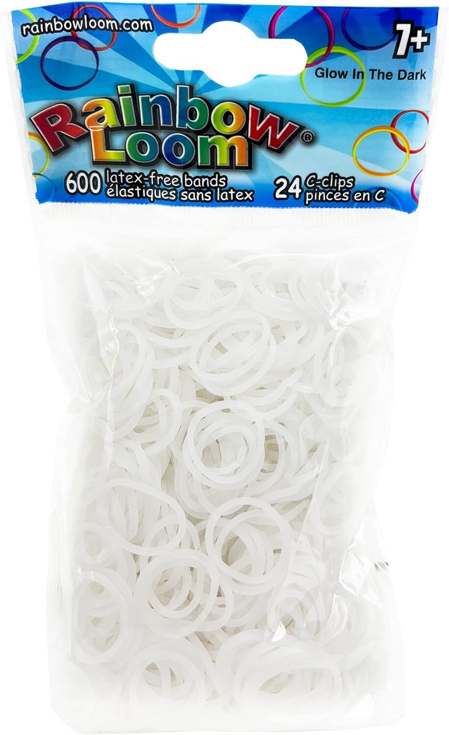 &#xAE; GLOW in the Dark Collection: White Rubber Bands with 24 C-Clips (600 Count)