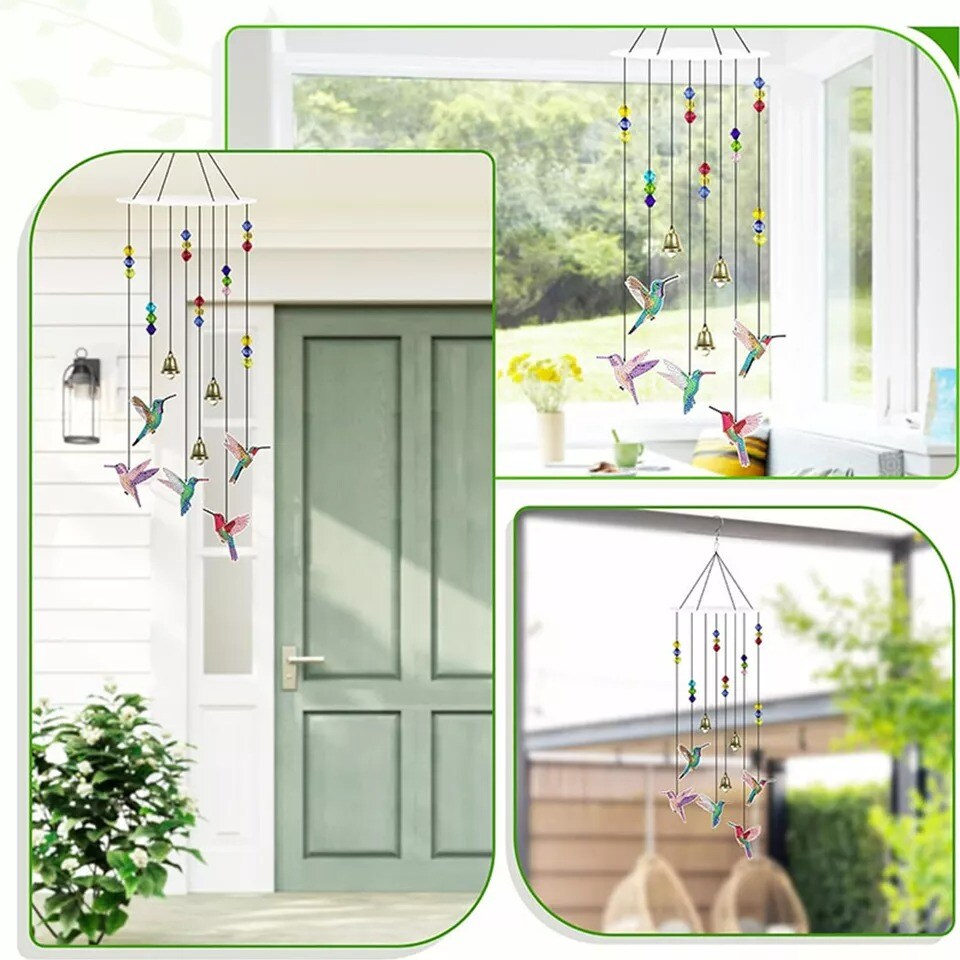 Hummingbird Diamond Painting Wind Chime Home Garden Window Decor Hanging Kit