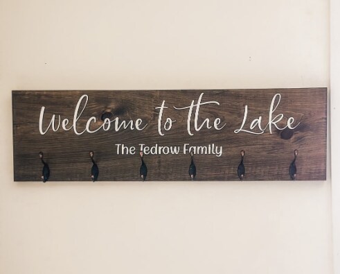 Custom Welcome to the Lake Coat Rack Personalized Wall Mount with Hooks Wedding and Housewarming Gift Family Name Decor MakerPlace by Michaels