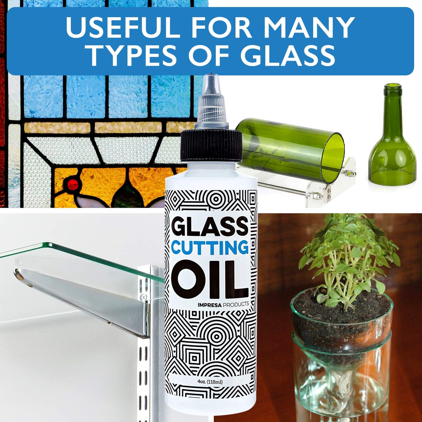 Glass Cutting Oil with Precision Application Top - 4 oz - Great for Stained Glass, Bottles, Tiles, and Mirrors - Custom-Formulated for Various Glass Cutting Tools and Applications