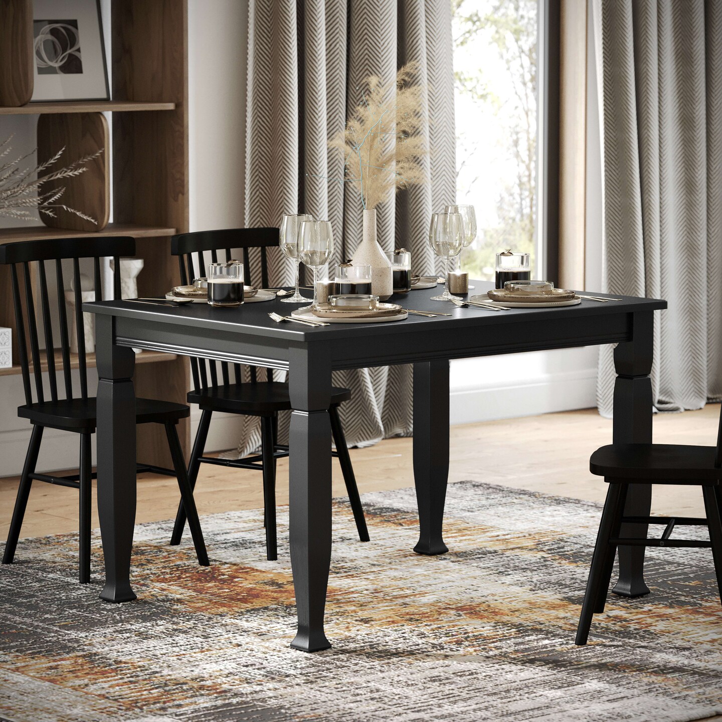 Merrick Lane Finnley Wooden Dining Table with Sculpted Legs
