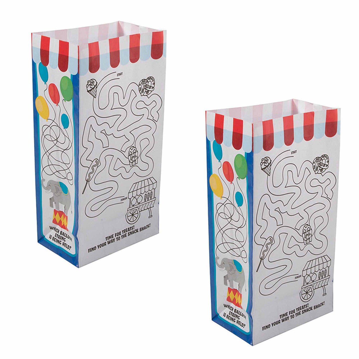 Medium Carnival Activity Paper Treat Bags 5&#x22; x 3 1/4&#x22; x 10&#x22;