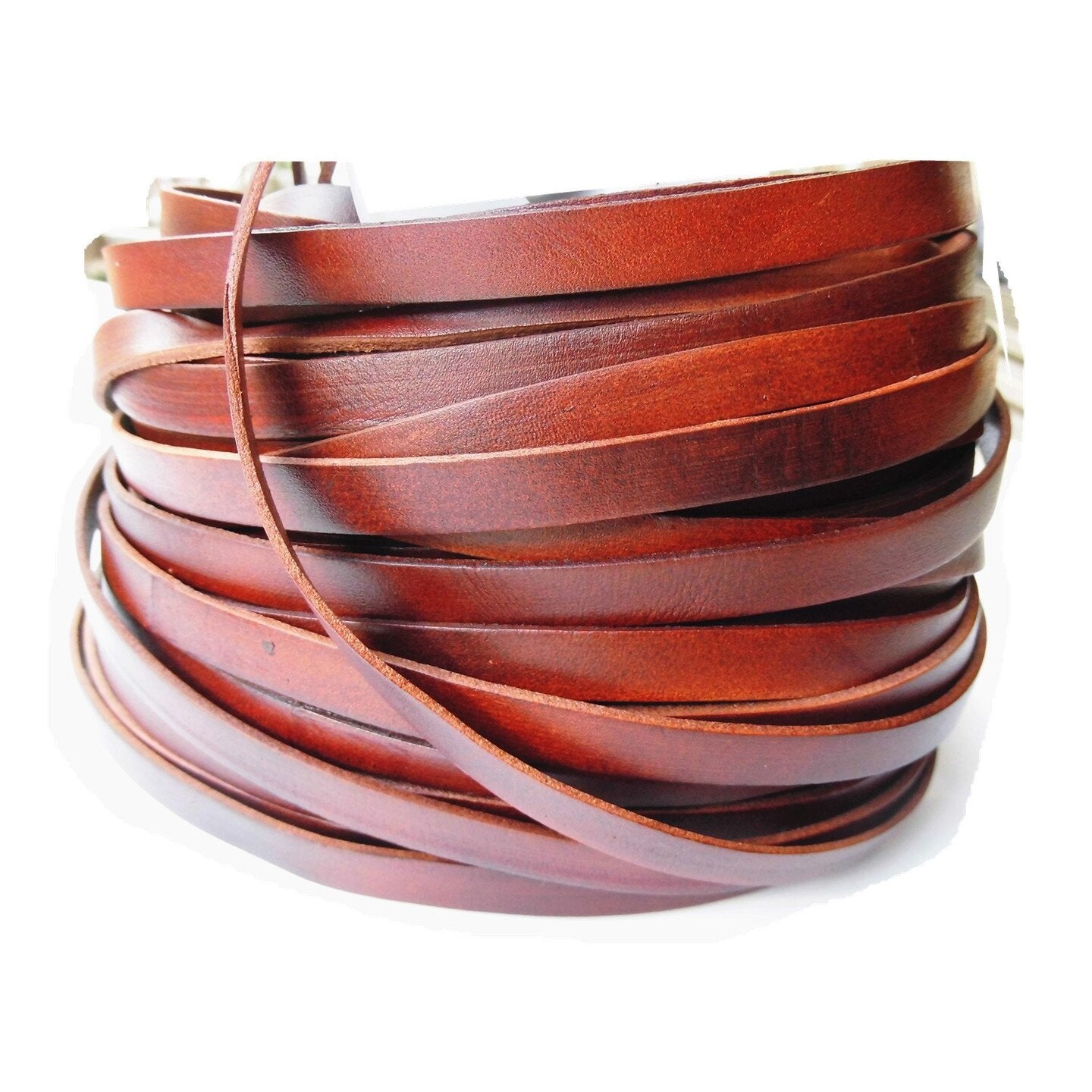 5 Yards 10mmx2mm Genuine Cow Hide Flat Leather Srip, 10mm Wide Real Leather Craft for Jewelry Making LeatherRush (Brown)