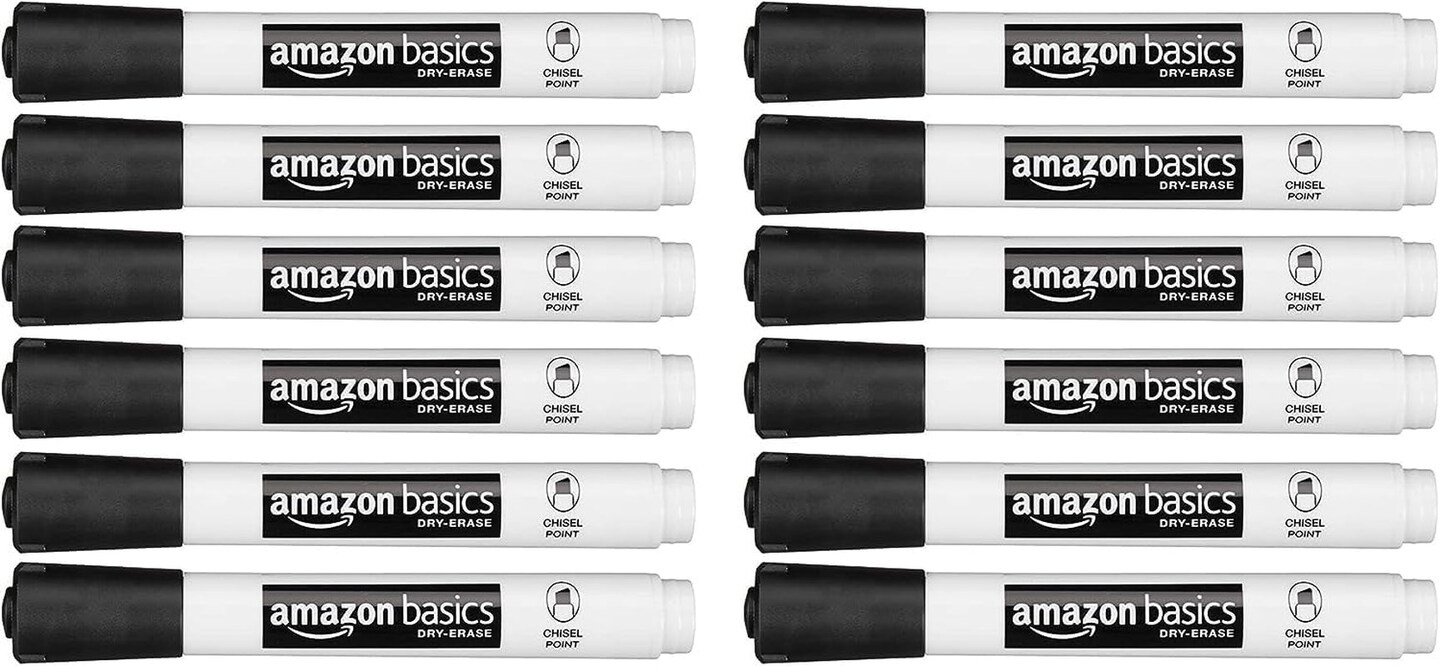 12-Pack Low-Odor Chisel Tip Dry Erase Whiteboard Markers, Black
