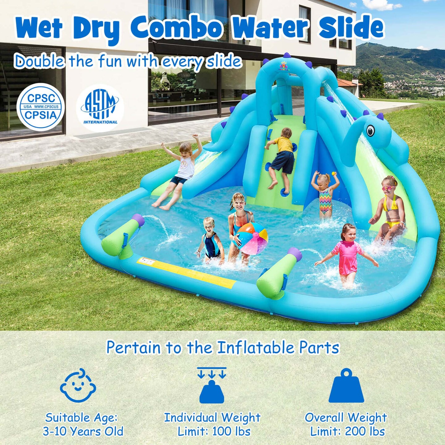 Costway Inflatable Water Slide, Blowup Water Park with Dual Slides &#x26; 584W Blower