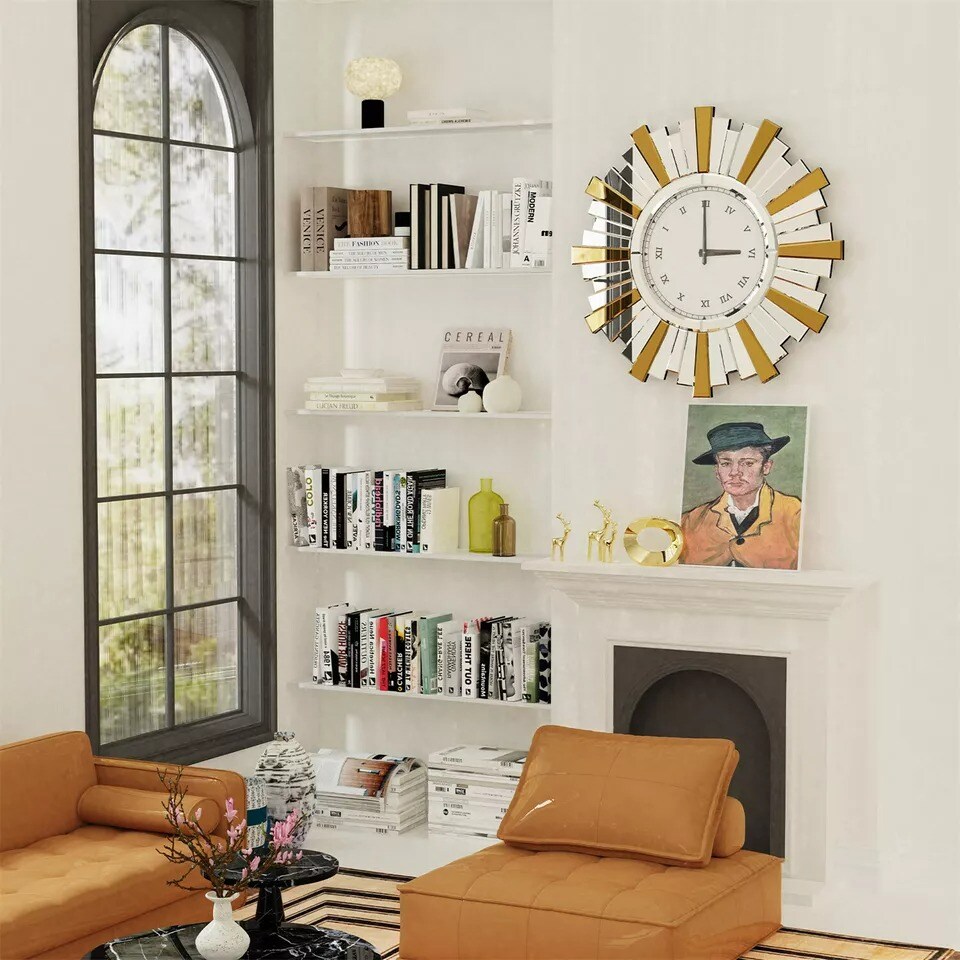 24 x 24 in Round Mirror Clock Glass Beveled Indoor Home Furniture Roman Numerals