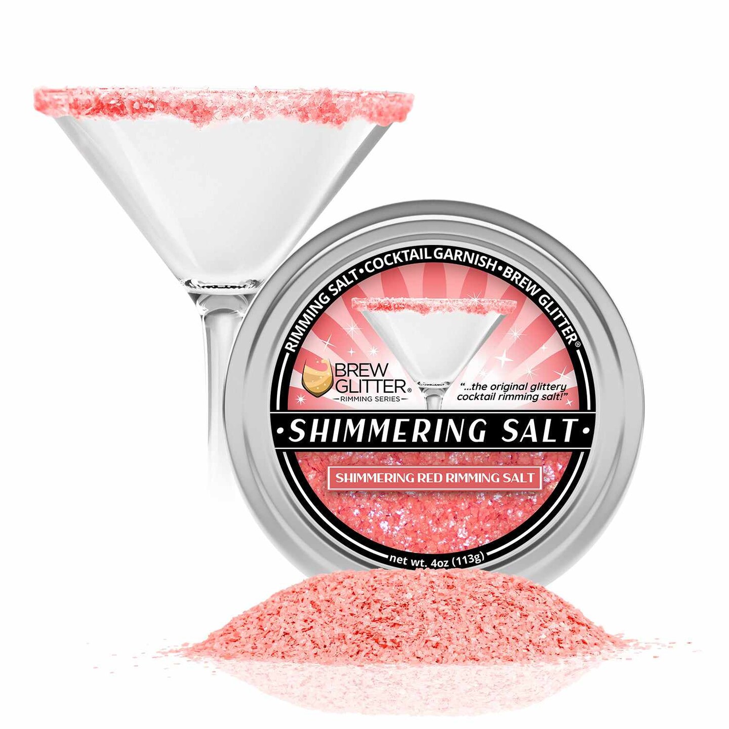 Brew Glitter - Shimmering Red Rimming Salt (4oz, 1x Bar Tin) Edible Glitter Blended Cocktail Garnish for Mixed Drinks and Beverages