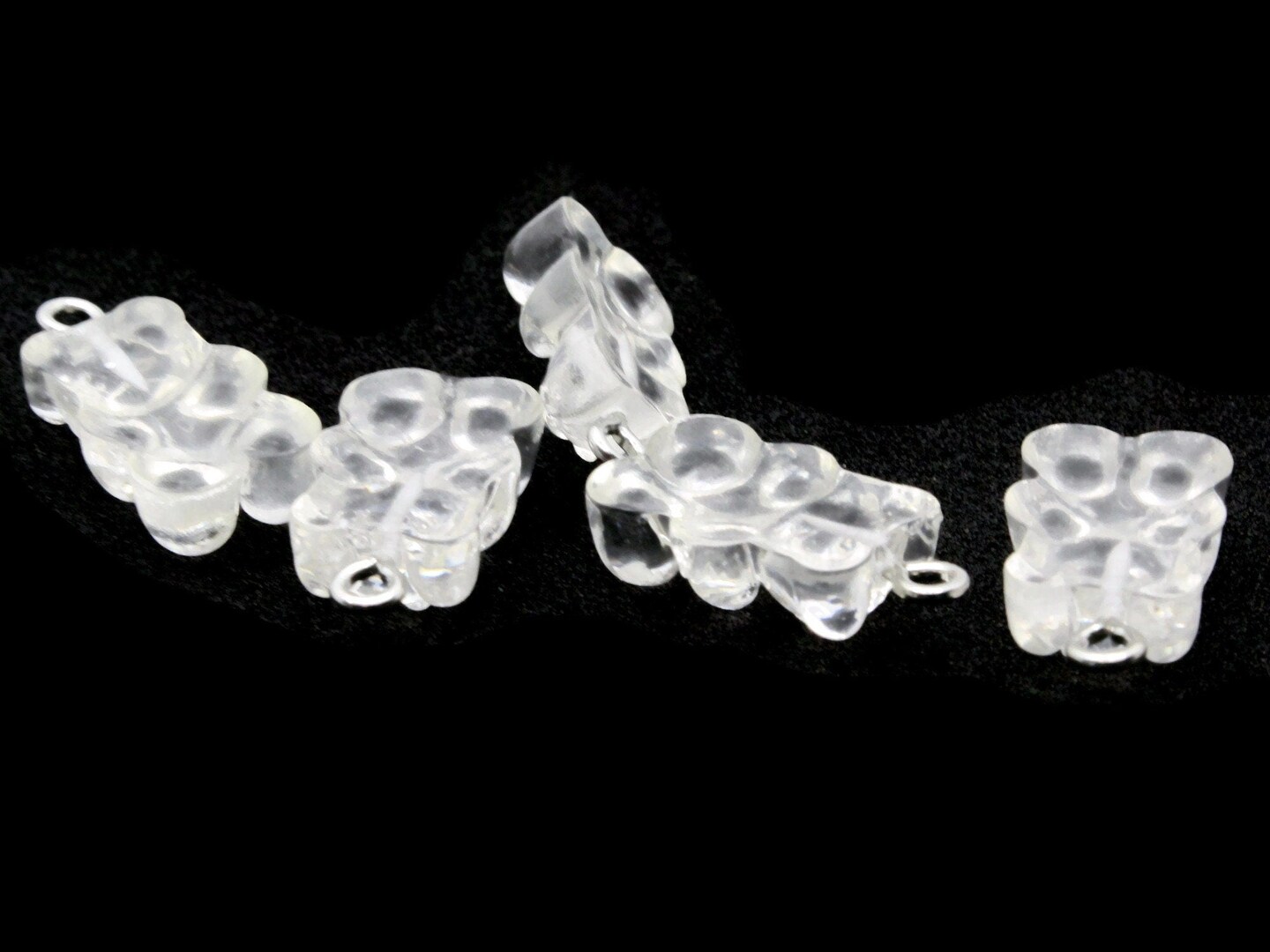 5 20mm Clear Gummy Bear Charms - Resin Pendants with Platinum Colored Loops