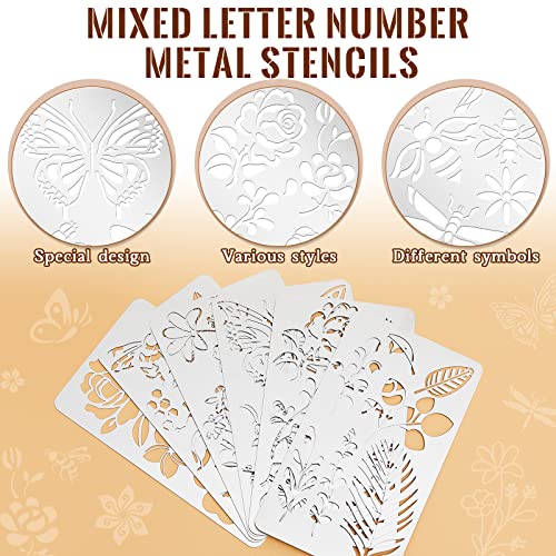 6 Pieces Mixed Metal Stencil Wood Stencil Templates Stencils for Journaling Wood Burning Stencils for Wood Carving Drawing Engraving Scrapbooking Journal Craft DIY(Plant Style)