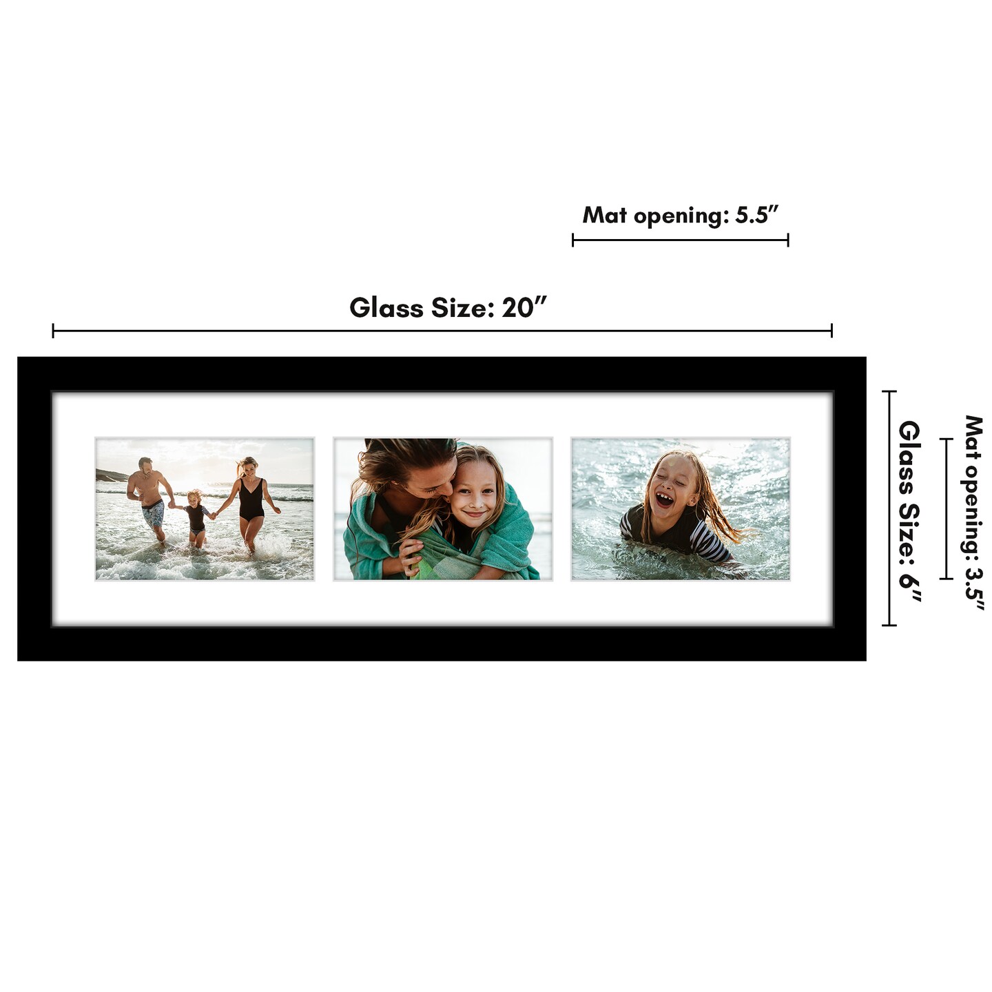 Americanflat 6x20 Collage Picture Frame - Fits Three 4x6 Photos or One 6x20 Picture