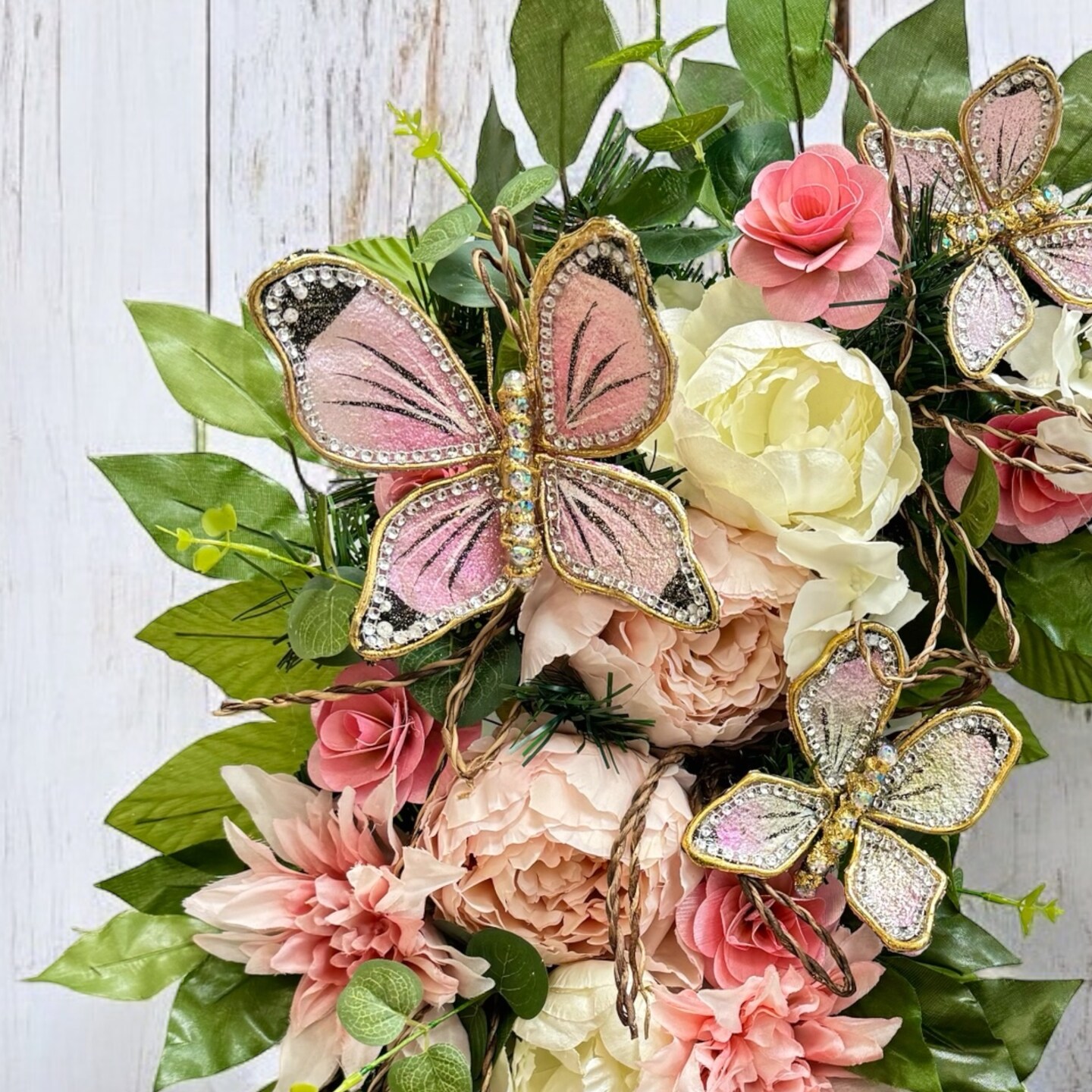 Blushing Butterfly Meadow Wreath 23" - Handmade Wedding, Spring Decor, Mother's day gift - Final sale / Non-returnable and Non-refundable