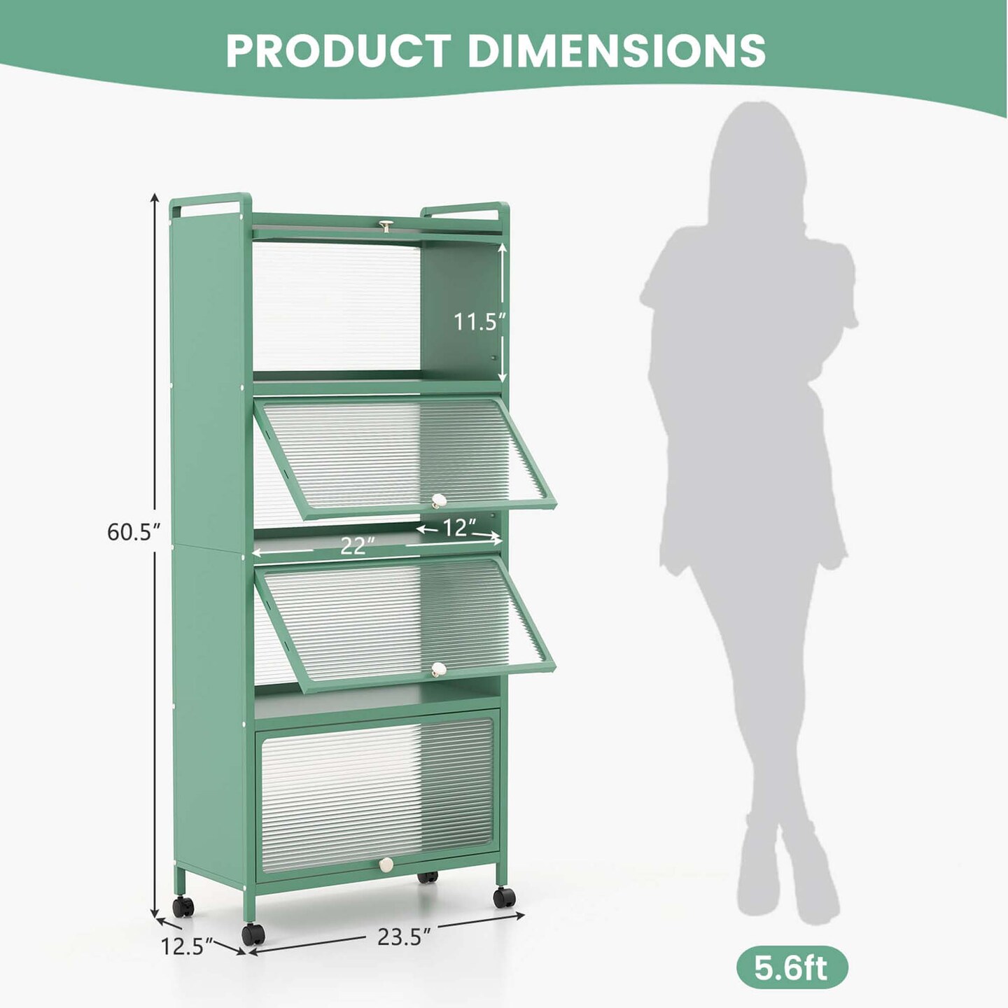 Costway 5-Tier Kitchen Baker&#x27;s Rack Storage Cabinet Mobile Microwave Stand Flip-up Doors White/Black/Grey/Green