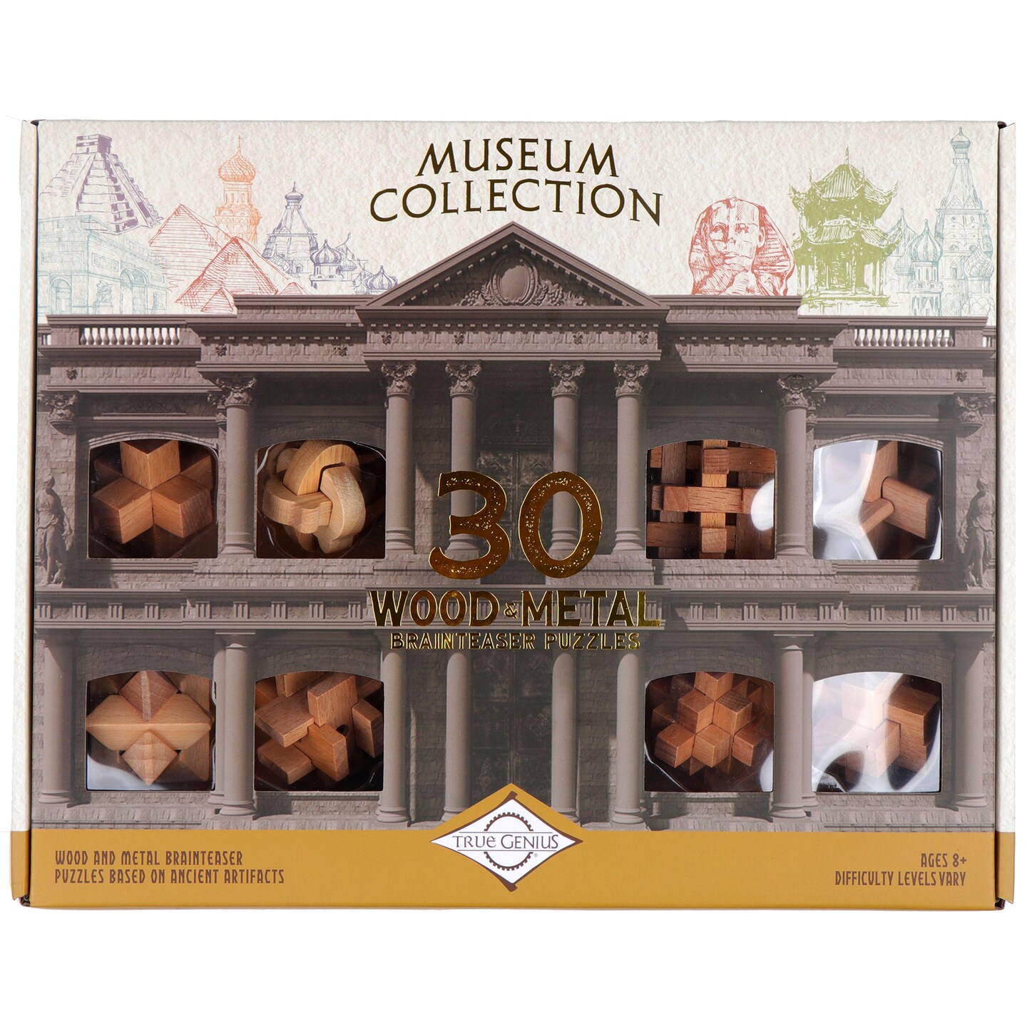 True Genius: Museum Collection - Brainteaser Puzzle Collection, 30 Wood &#x26;  Metal Puzzles, Disentanglement, Project Genius, Ages 8+