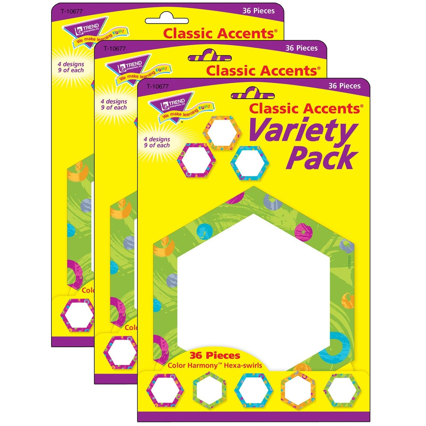 Color Harmony&#x2122; Hexa-swirls Classic Accents&#xAE; Variety Pack, 36 Per Pack, 3 Packs