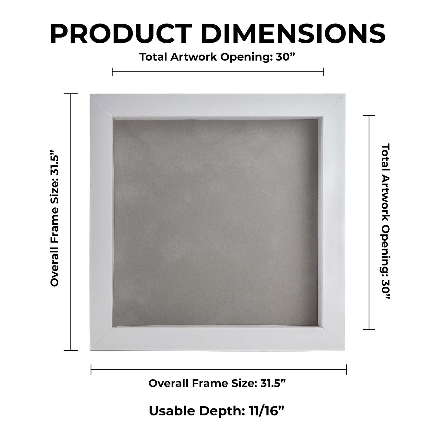 Classic White Wood Shadown Box Frame with Acrylic Front - Light Brown Suede Backing, 30 Sizes