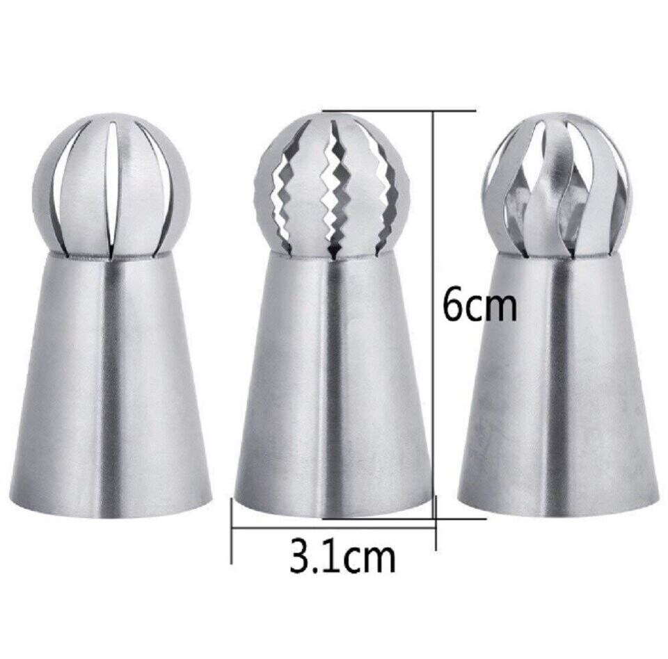 3 Pcs Russian Ball Sphere Icing Nozzles Set - Stainless Steel Pastry Piping Tips