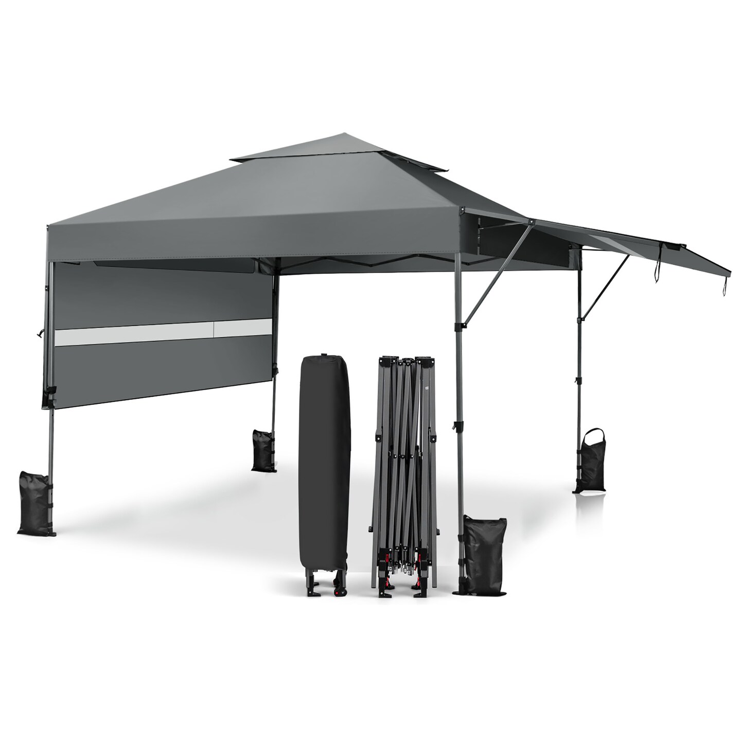 Costway 10'x17.6'Outdoor Instant Pop-up Canopy Tent Dual Half Awnings Adjust Patio Blue/White/Gray/Black/Pink