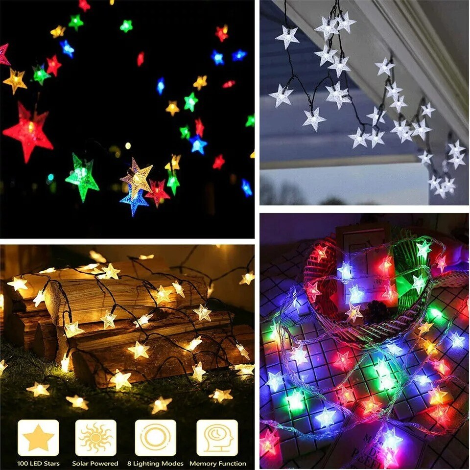 Christmas Solar Star String Lights 16.4FT 50LED Outdoor Solar Patio Lights