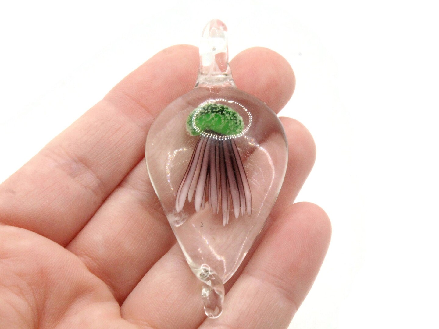 Green Luminescent Jellyfish Glass Teardrop Pendant