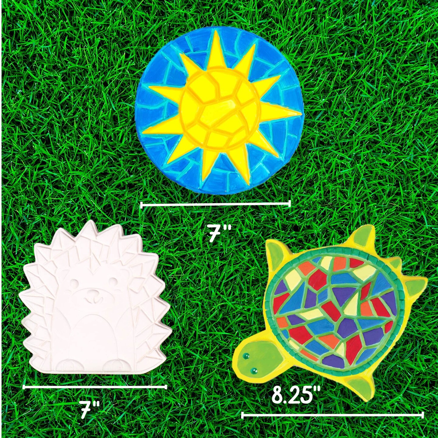 Mosaic Turtle, Hedgehog, &#x26; Sun Stepping Stone, Includes 3-Pack 7-Inch Ceramic Stepping Stone &#x26; 6 Vibrant Paints, Paint Your Own &#x26; DIY Stepping Stone for Kids Ages 8+
