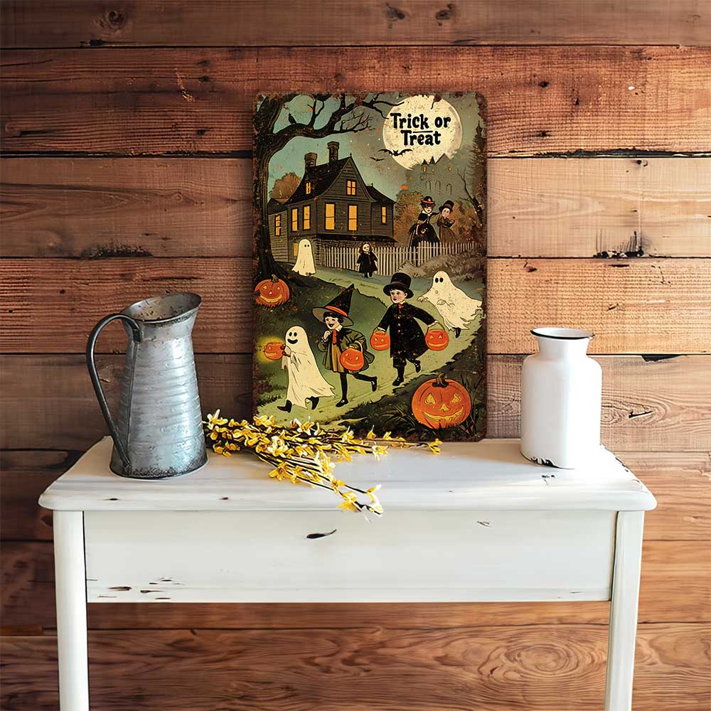 Primitive Rustic Halloween Decor - Antique Distressed Metal Sign