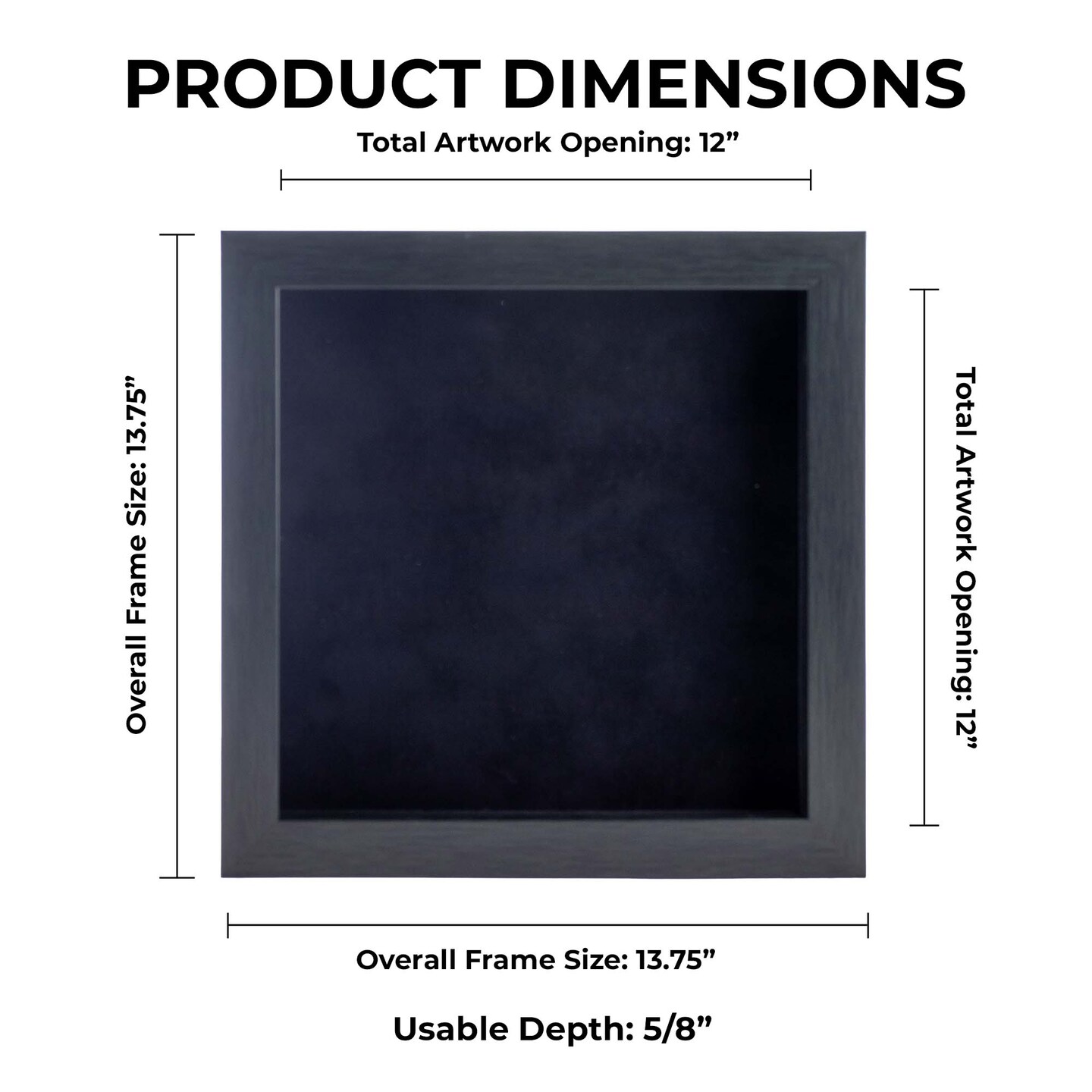 Elegant Charcoal Wood Shadow Box Frame with Acrylic Front - Black Suede Backing, 30 Sizes
