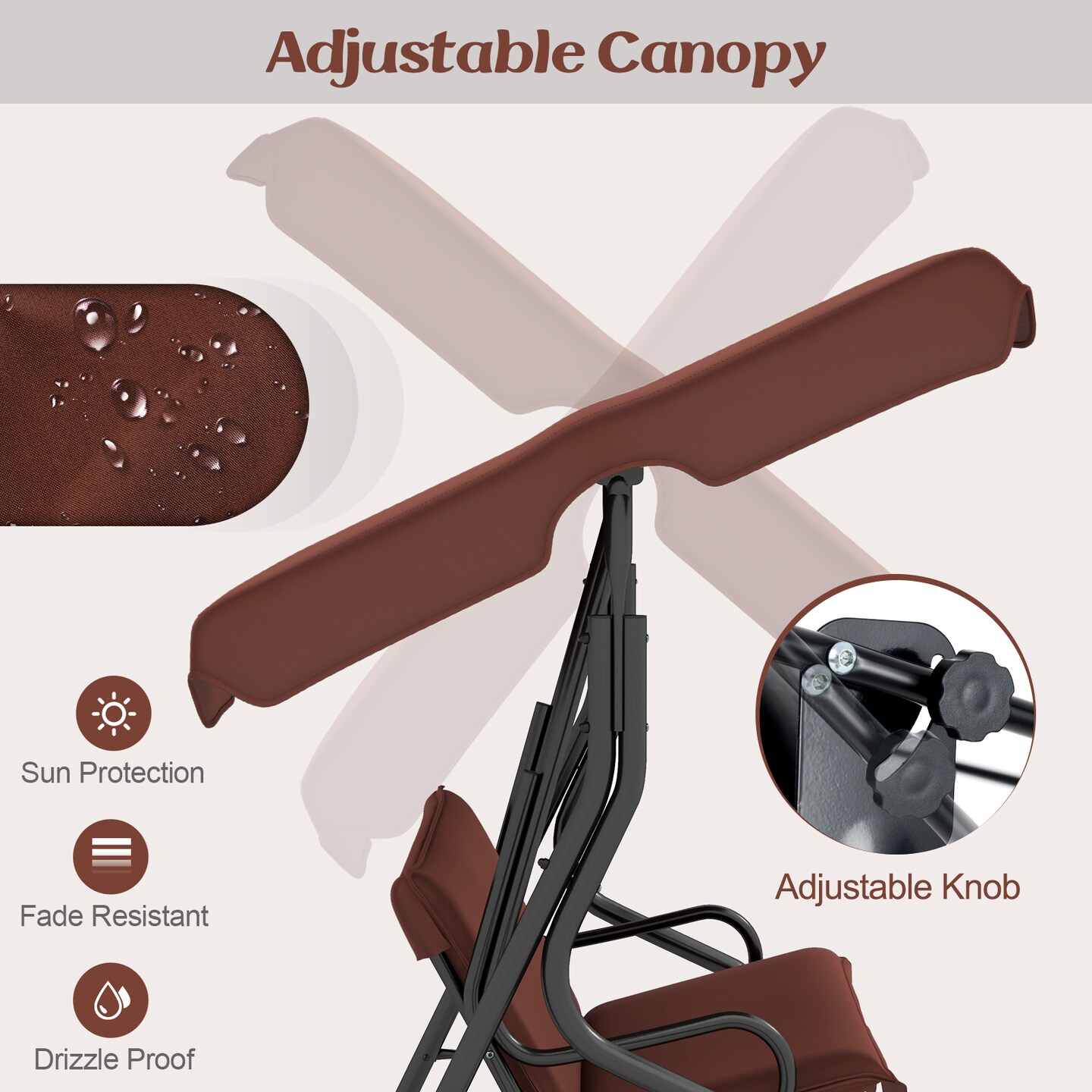 Costway Patio 3 Seats Canopy Swing Glider Hammock Cushioned Steel Frame Outdoor Black/Blue/Coffee/Green/Grey/Navy/Beige