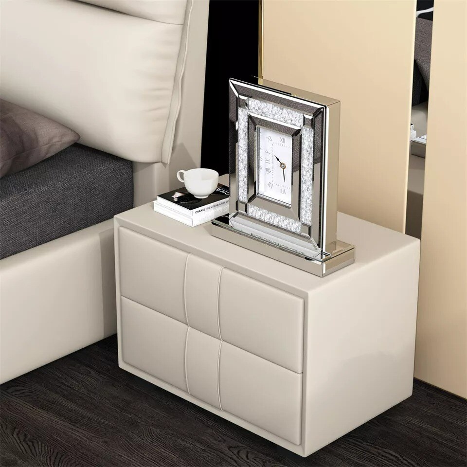 Crushed Diamond Table Clock w/ Quartz Movement Mirrored Desk Mantel Clock Silver