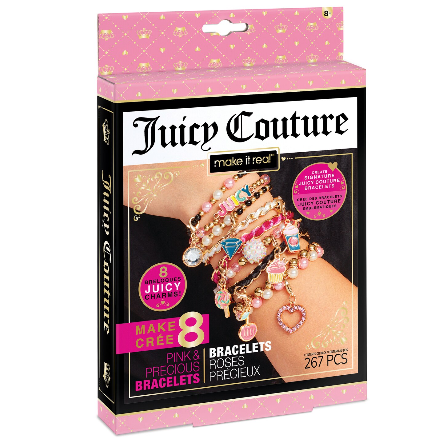 Juicy Couture: Mini Pink &#x26; Precious Bracelets Kit - Create 8 Unique Charm Bracelets, Make It Real, 267 Pieces, Includes 8 Juicy Charms, Create &#x26; Decorate Bracelets, Tweens &#x26; Girls, All-In-One, DIY Bead Jewelry Kit, Arts &#x26; Crafts, Kids Ages 8+