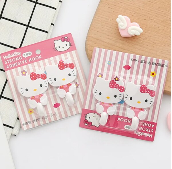 2Pcs Set Hk kitty Strong Self Adhesive Hooks Key Storage Hanger for Kitchen Bathroom Door Wall Multi-Function