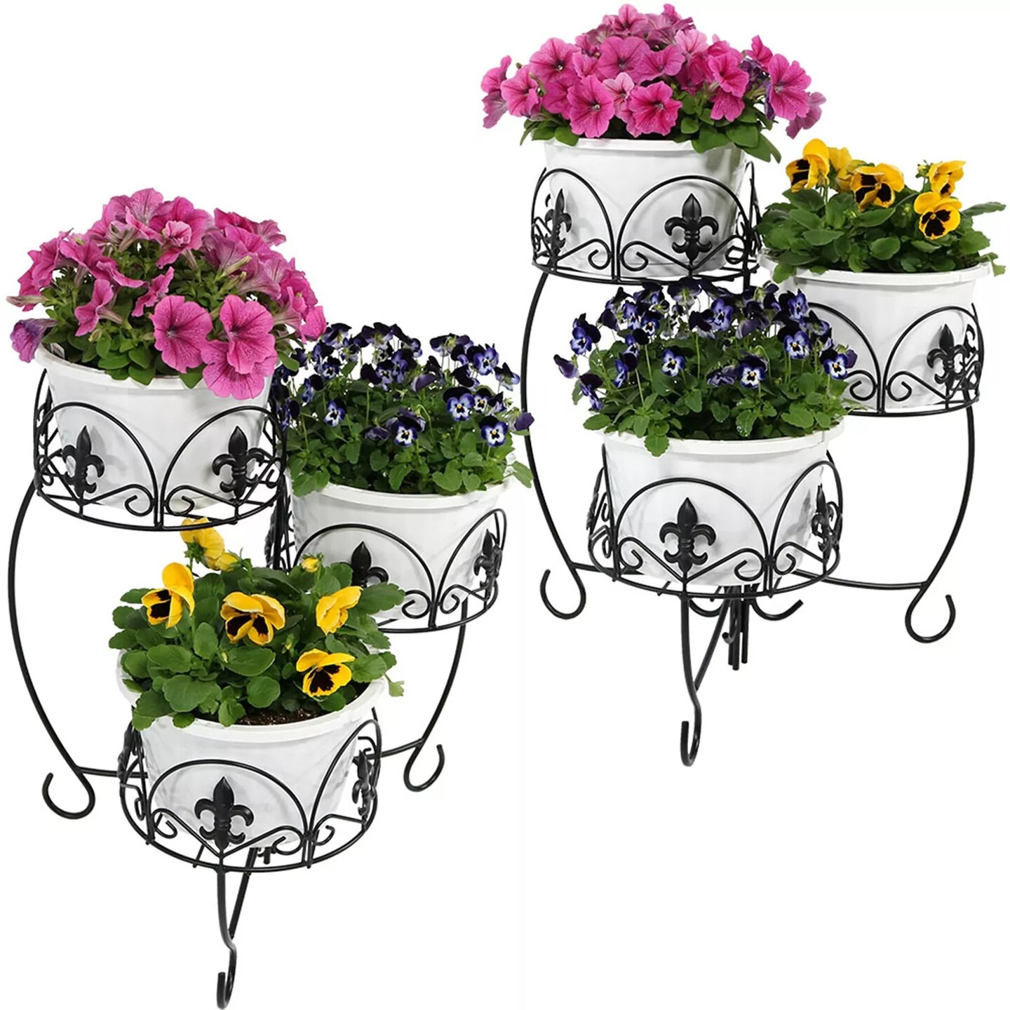 Black Iron French Lily 3-Tiered Plant Stand - 22 in - Set of 2