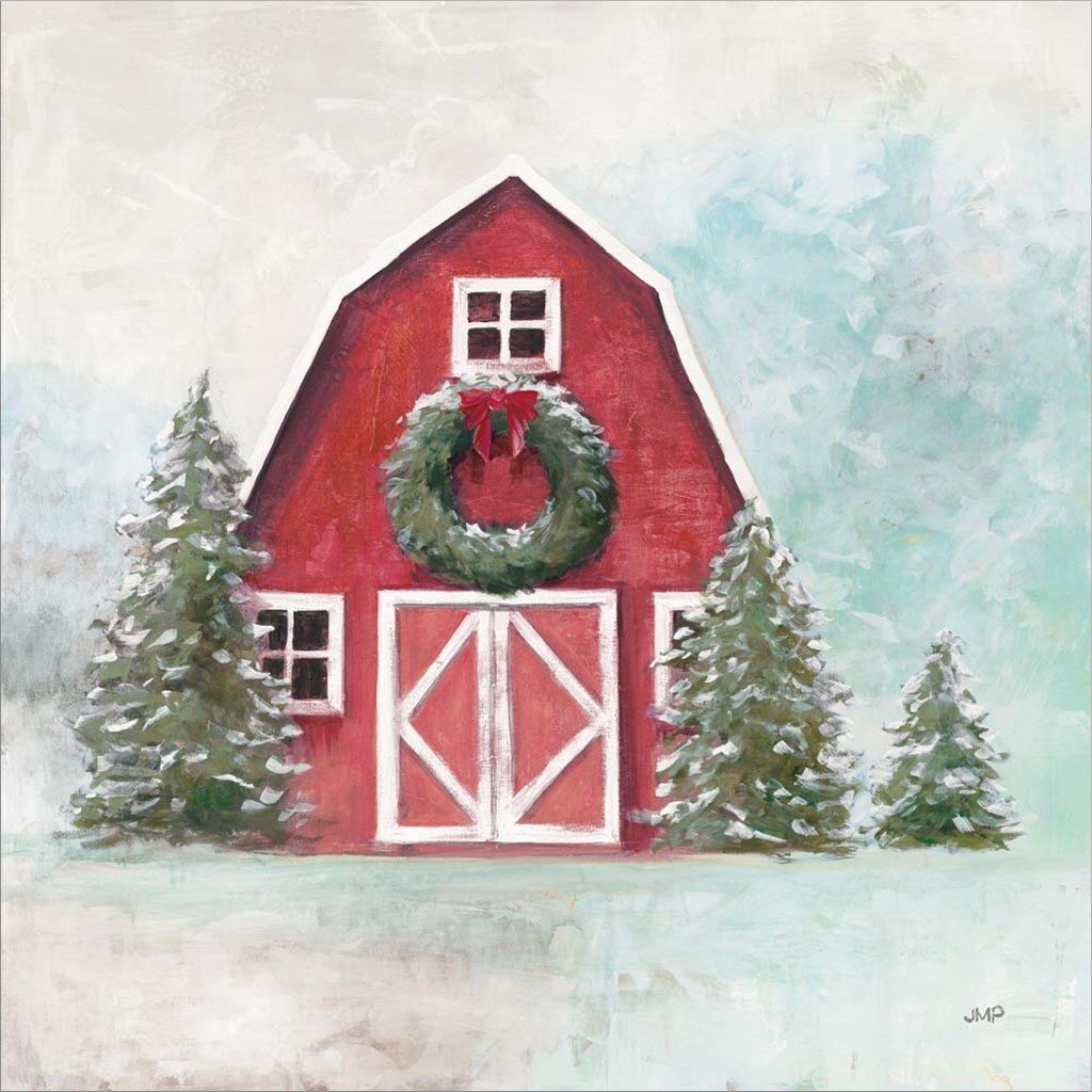 December Barn Blue Sky by Julia Purinton 12&#x22; x 12&#x22; Canvas Wall Art