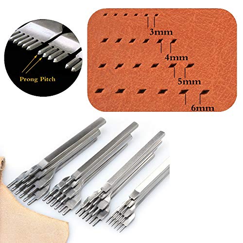 Leather Stitching Punch Diamond Stitching Chisel Set, 4mm White Steel 1/2/4/6 Prong for Leather Craft DIY