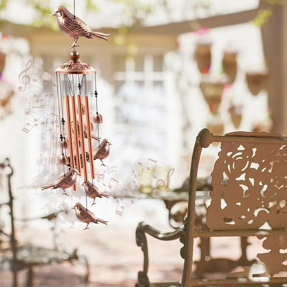 33"Large Bird Metal Wind Chimes Outdoor Garden 4Tubes Bells Home Yard Decor Gift