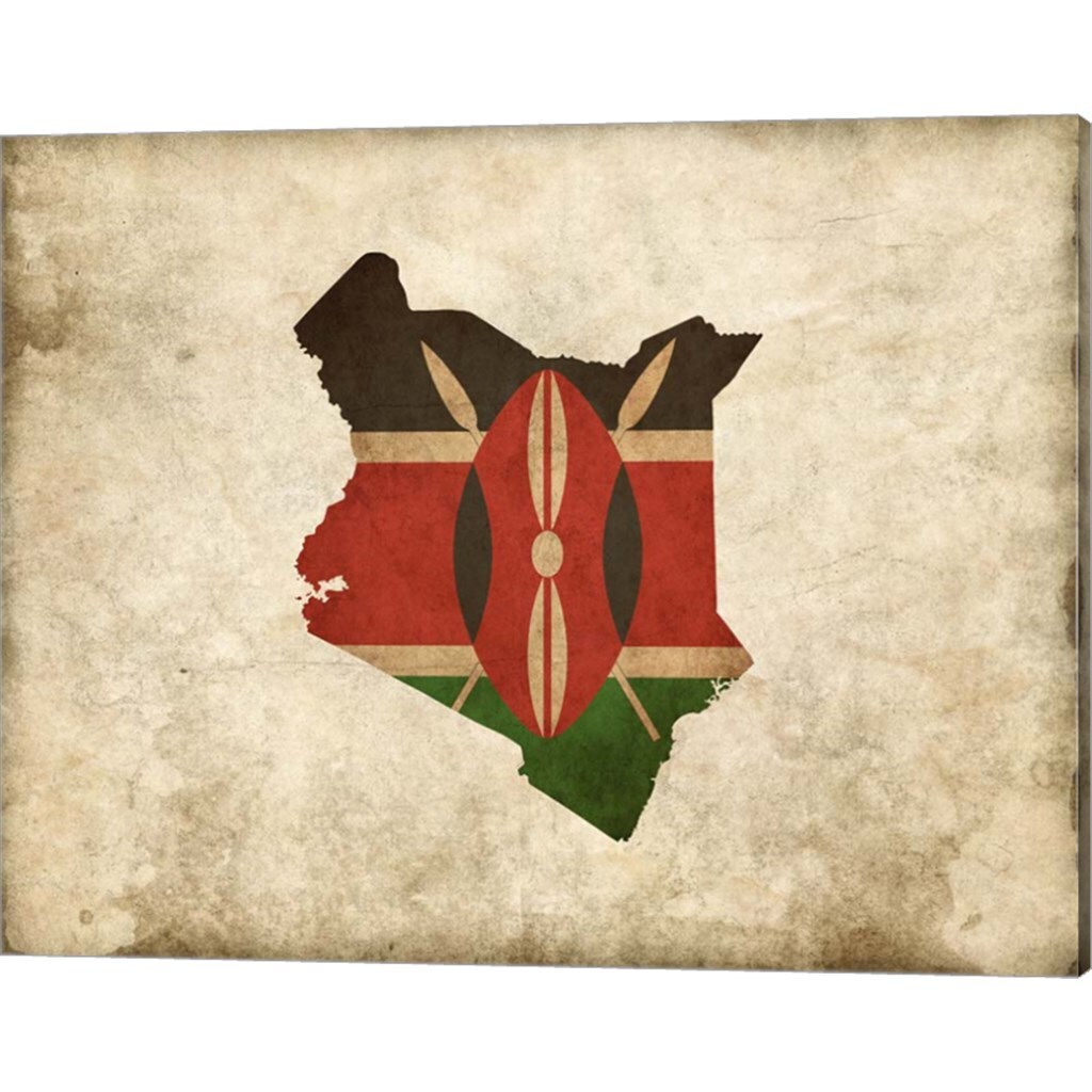 Map with Flag Overlay Kenya by Color Me Happy 20&#x22; x 16&#x22; Canvas Wall Art