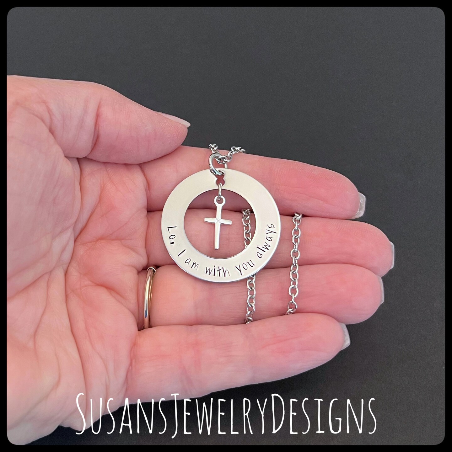 Custom sentiment necklace, personalized jewelry, custom wording, stainless steel necklace, lo I am with you always, bible verse, Christian - image8