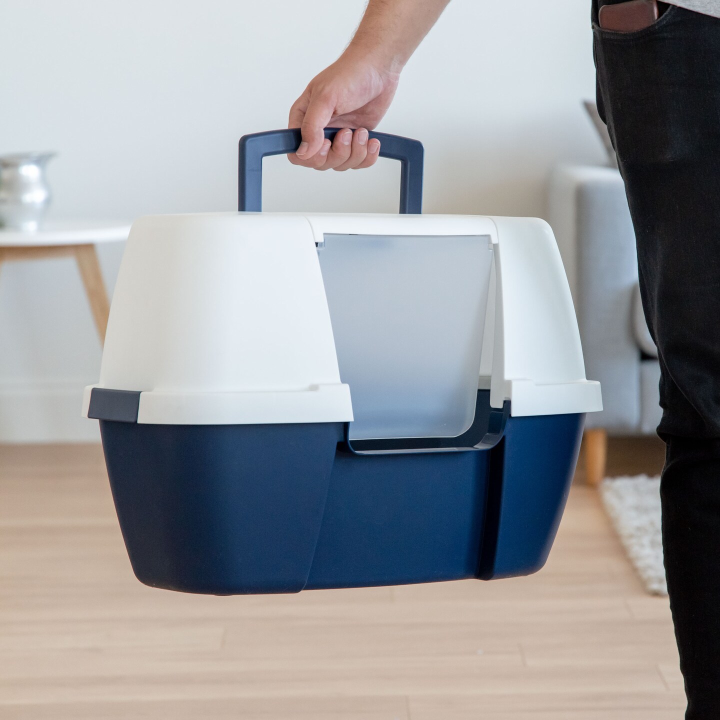 IRIS USA Large Hooded Corner Cat Litter Box with Scoop