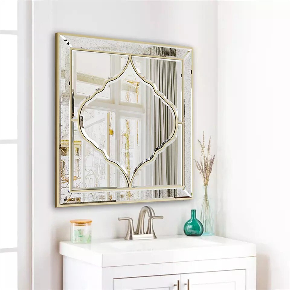 Large Square Wall Mirror Gold Edge Bedroom Hallway Living Room Decorative Mirror
