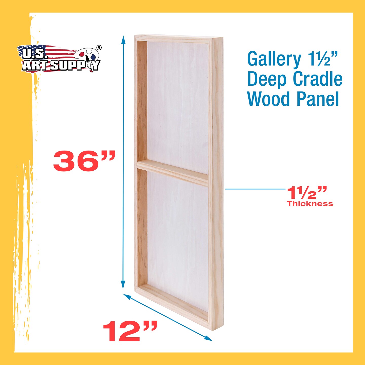 12&#x22; x 36&#x22; Birch Wood Paint Pouring Panel Boards, Gallery 1-1/2&#x22; Deep Cradle (Pack of 2) - Artist Depth Wooden Wall Canvases - Painting, Acrylic, Oil