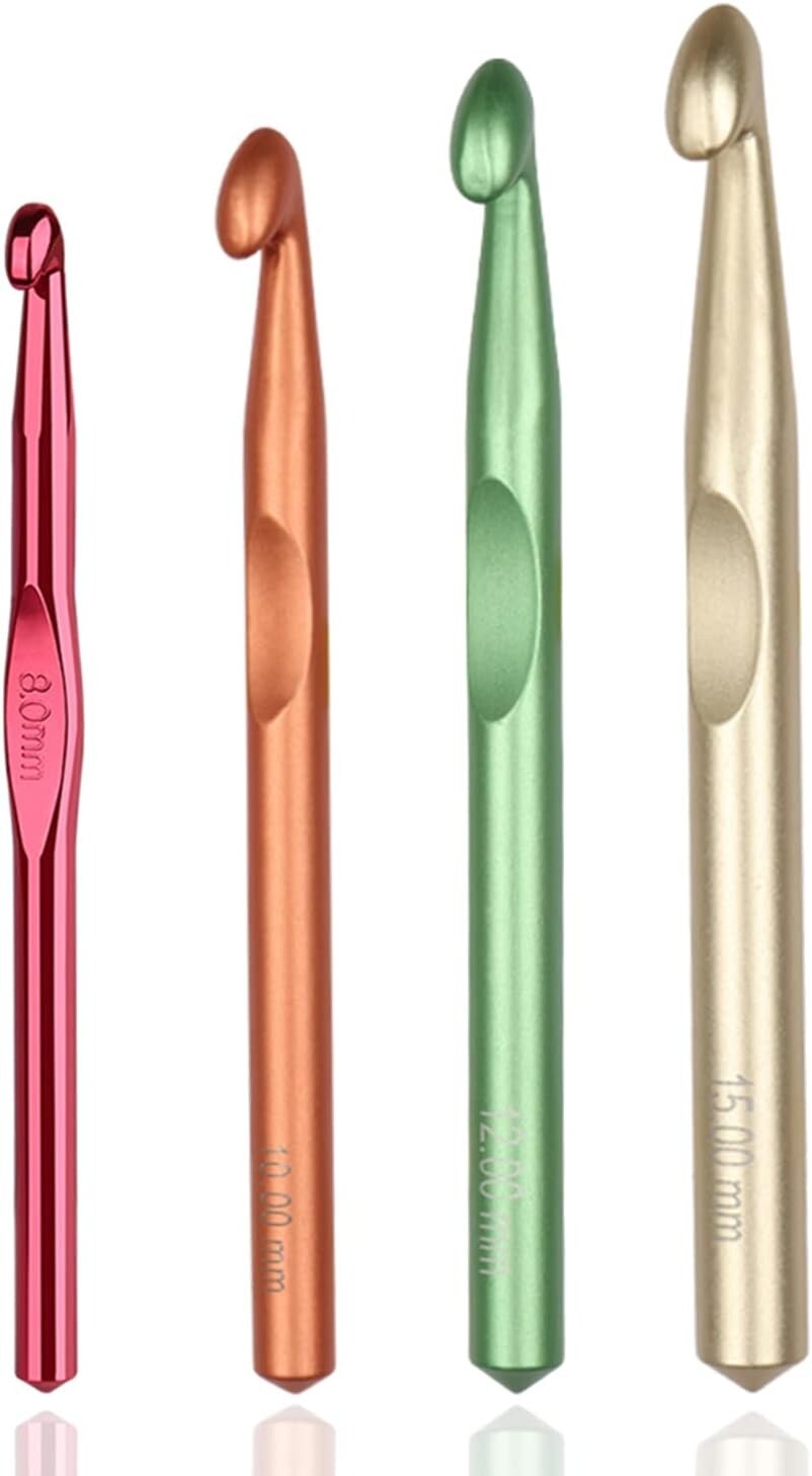 Large Crochet Hooks Set of 4 – 8mm 10mm 12mm 15mm for Blanket, Shawl & Yarn Crafts