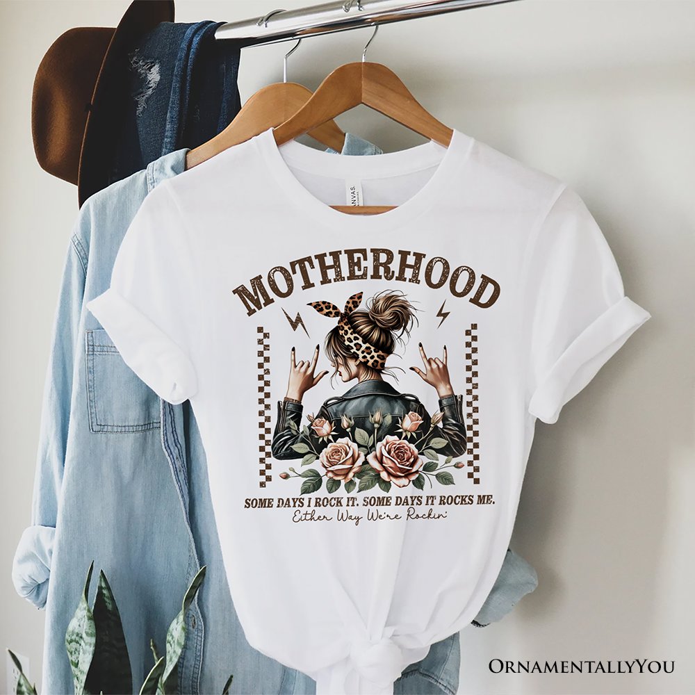 Motherhood Mama Rock T-Shirt, Retro White and Natural Tee for Strong and Rocking Mothers