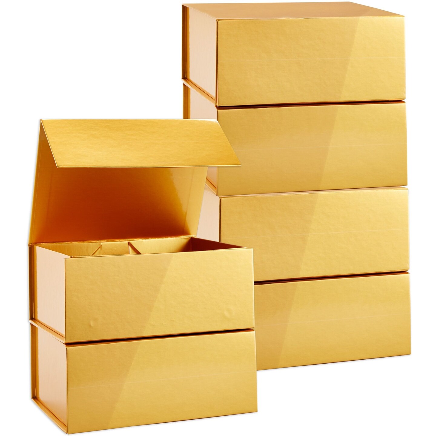 6 Pack Magnetic Gift Boxes with Lids, 9.5 x 7 x 4 Inches for Birthday, Wedding, Groomsman and Bridesmaid Proposal Box (Gold)